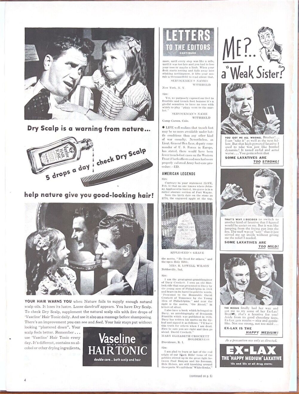 Vintage Vaseline Hair Tonic Ex Lax Print Ad 1960s Health Beauty Black White